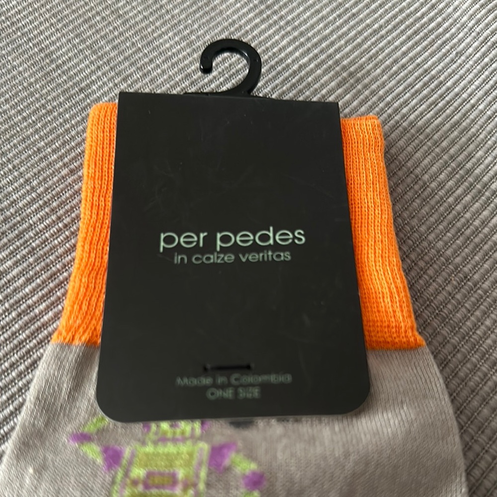 Per Pedes Men's Gray and Orange Robot Socks - Picture 2 of 5